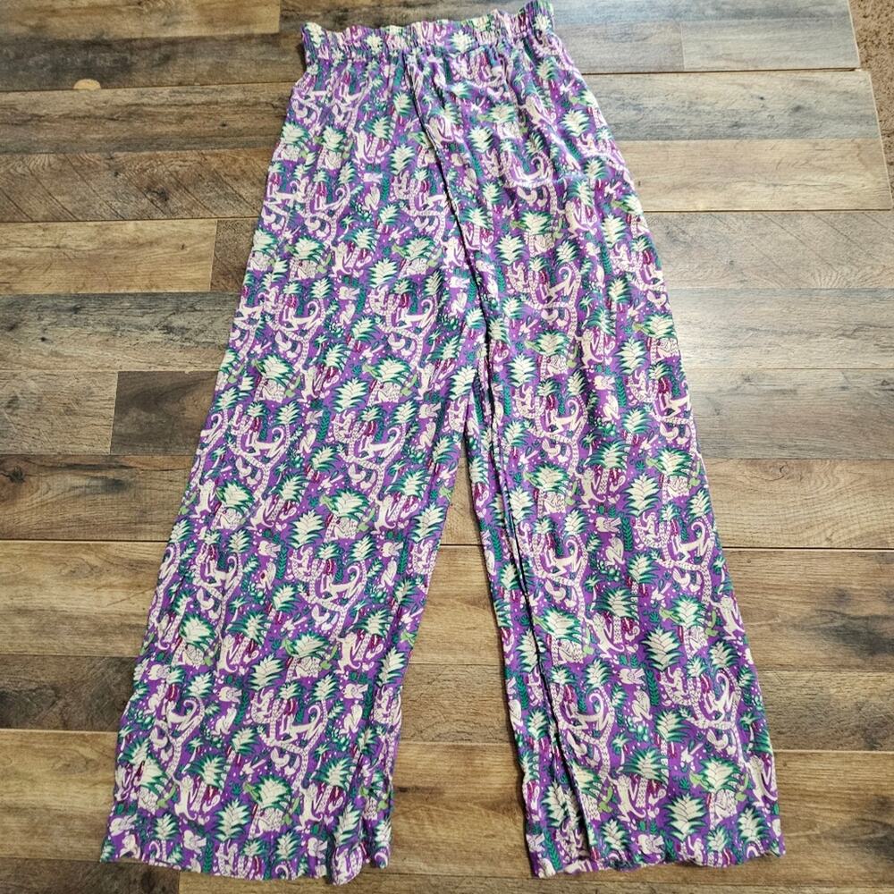 Palazzo Pants Lavender Floral Wide Leg High Rise Tropical Safari Faux Wrap Boho